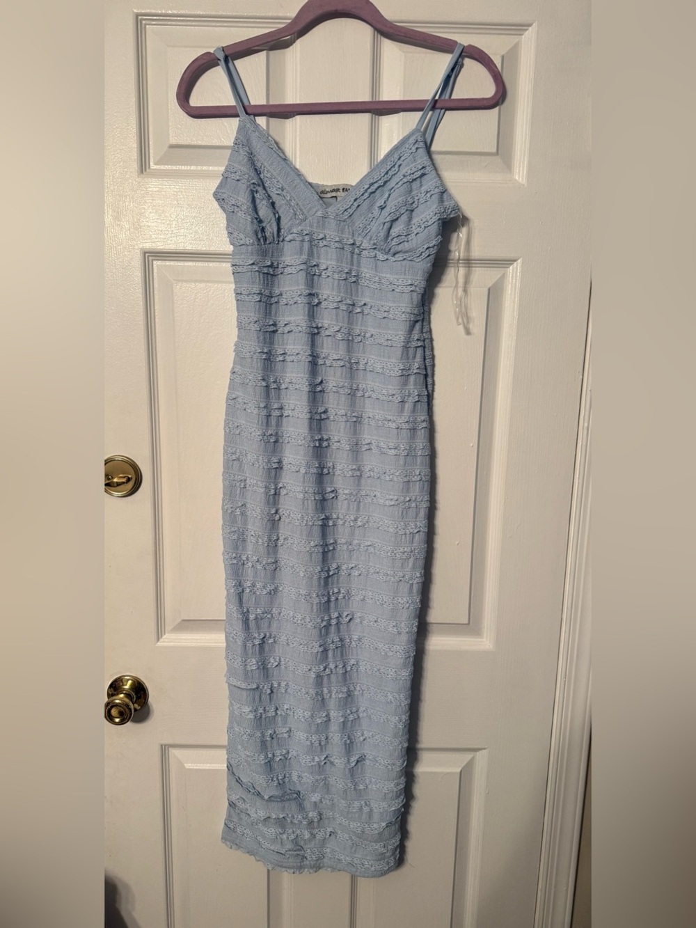 Almost Famous Pale Blue Lace-Trim Maxi Dress